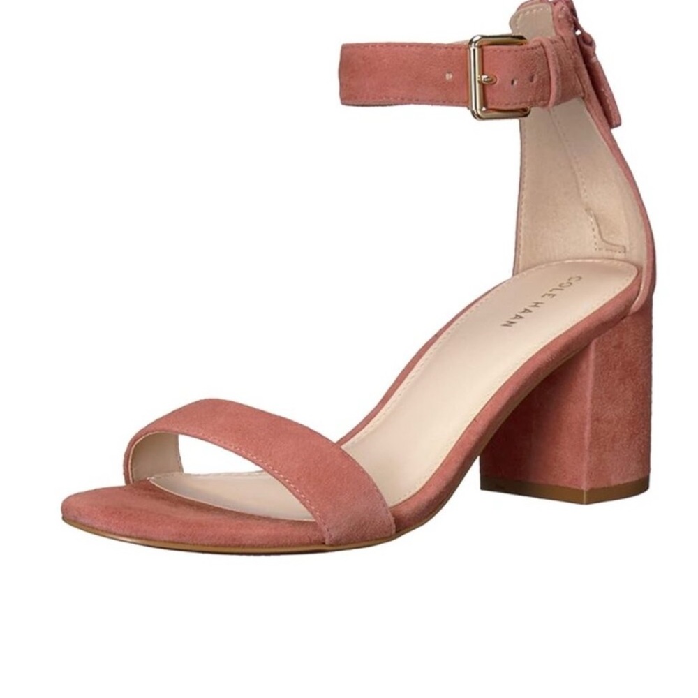 Cole Haan Pink Suede Block Heel Sandals